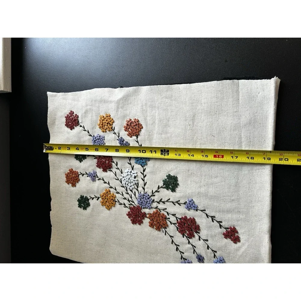 Vintage Decorative Hand Embroidered Floral Cotton Textile Tapestry 19 X‎ 15.5